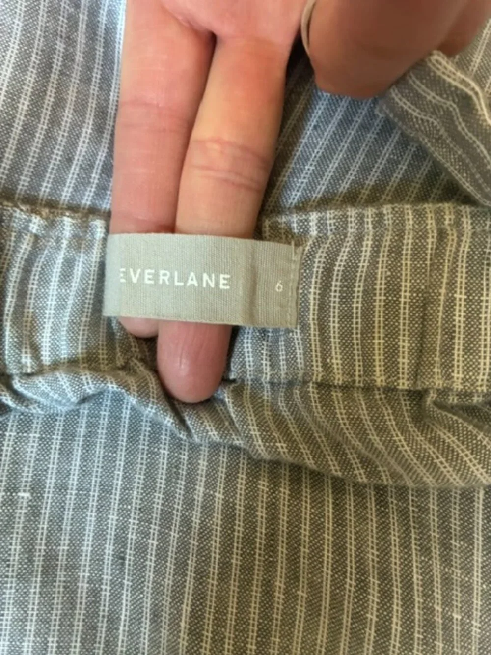 EVERLANE Sleeveless Square Neck Striped Crop Coastal Gray Jumpsuit Size 6,